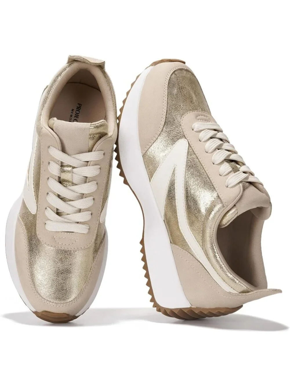 Women's Gold Confrontable Memory Foam Lightweight Spring Lace Up Sneaker Shoes